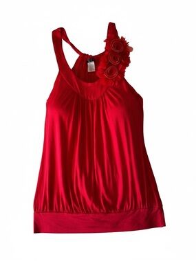 Vintage Y2K Deb Red Rosette Bubble Hem Tank Lace XL Fits S/M Deadstock going out